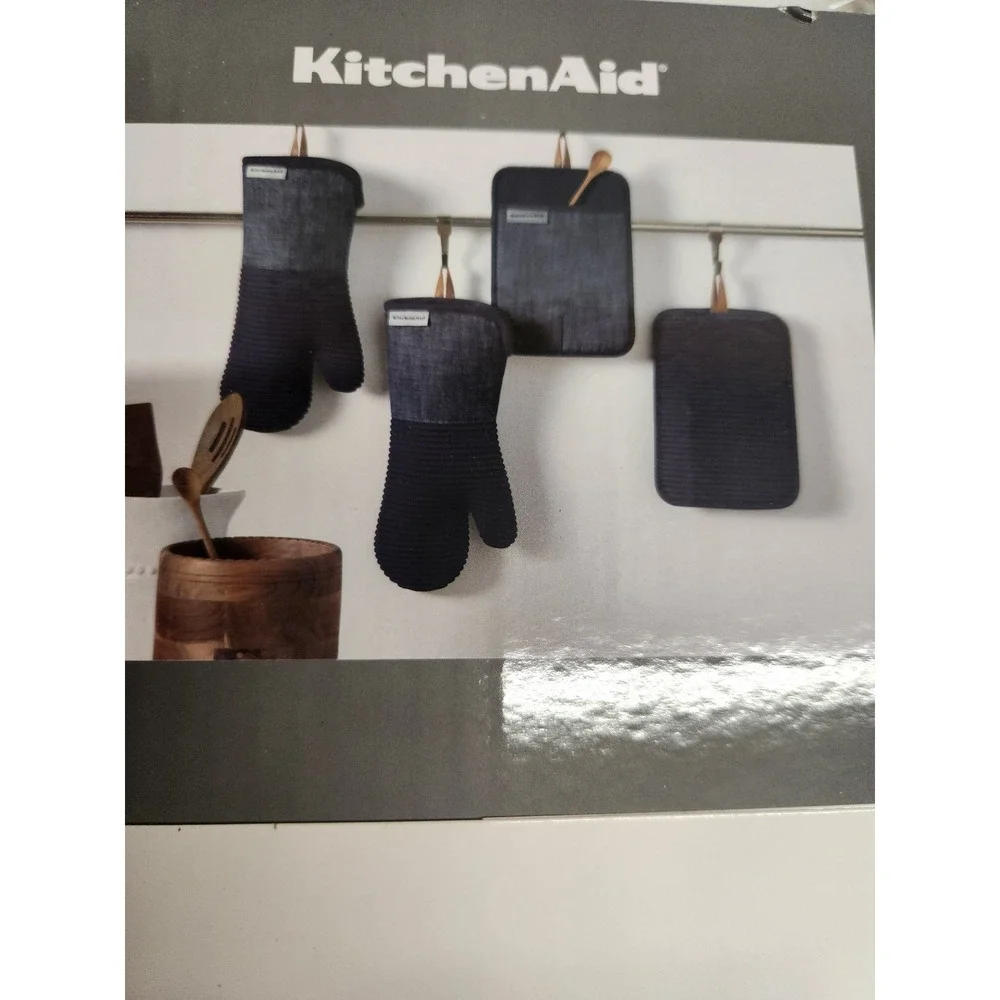 KitchenAid 4-Piece Silicone Kitchen Set Navy Blue Oven Mitts Pot Holders 1660979